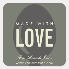 MINIMAL GRÅTT CHARCOAL SPOON CHEF GJORD MED KÄRLEK FYRKANTIGT KLISTERMÄRKE