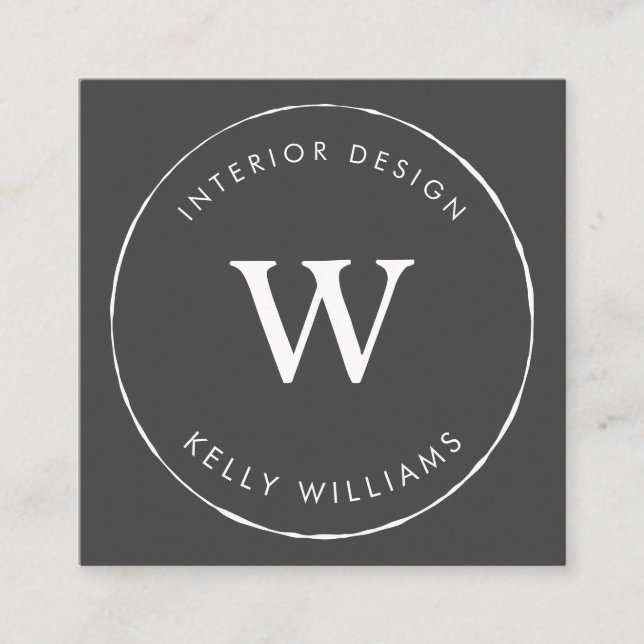 Minimal Grått Circle Business Monogram Branding Fyrkantigt Visitkort (Framsida)