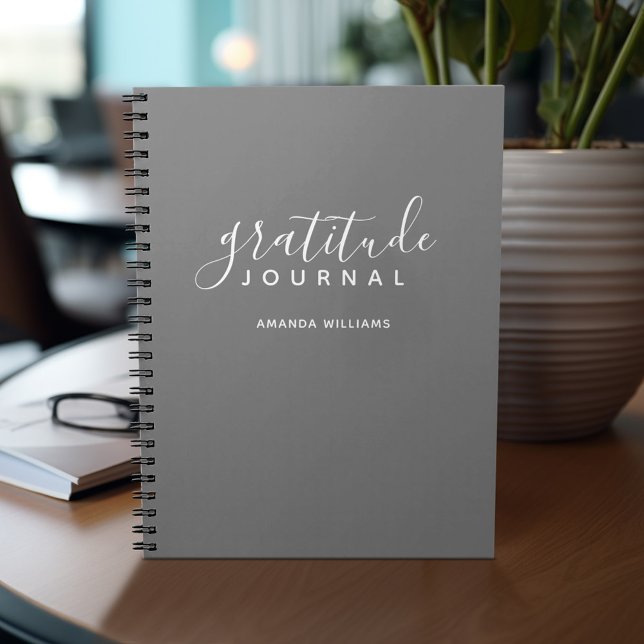 Minimal Grått Gratitude Journal - calligraphy Anteckningsbok (Gratitude notebook - personalize with your name or other text)