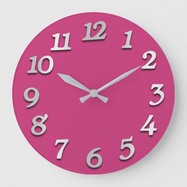 Minimal Grått Grått Mint Rosa Fuchsia Stor Klocka (Framsida)