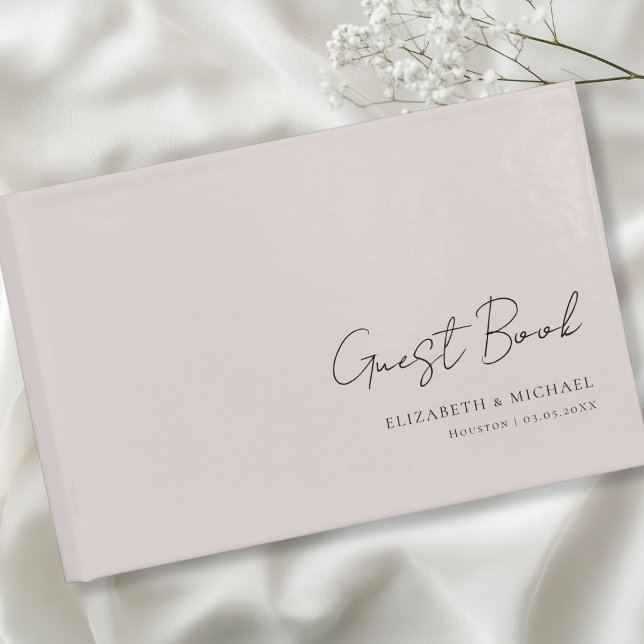 Minimal, Grått-handskriftsskript Bröllop Gästböcker (Minimal, Gray Handwriting Script Wedding Guest Book with your name and date.)