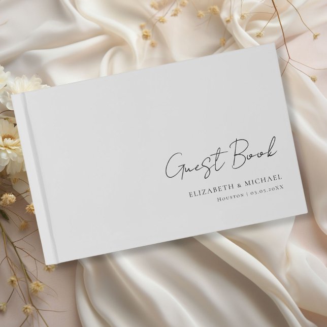 Minimal, Grått-handskriftsskript Bröllop Gästböcker (Minimal, Gray Handwriting Script Wedding Guest Book with your name and date.)