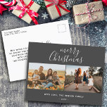 Minimal Grått-julskript, foto 2 Helg Vykort<br><div class="desc">Minimal Grått God jul Script Family 2 Photo Collage Helgdag Card. Lägg till 2 foton och text och gör ett julkort för trendig och chic.</div>