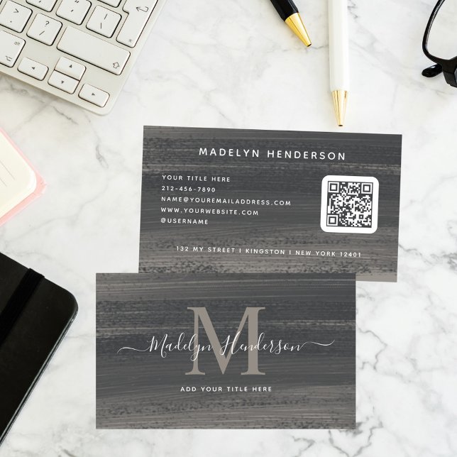 Minimal Grått-penselskanningsbar QR-kod för Mörk Visitkort (Skapare uppladdad)
