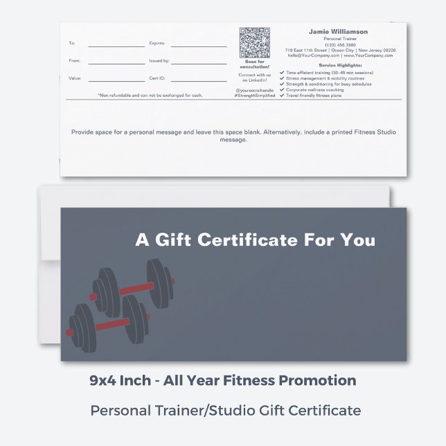 Minimal Grått White Hälsa Gift Certificate (9x4 Inch, All Year Minimal Grey White Wellness Gift Certificate)