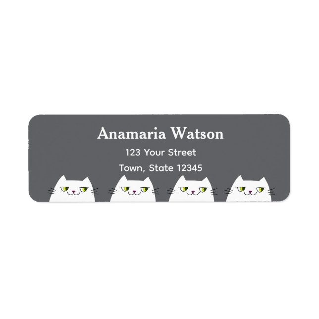 Minimal Gray Cat Return Address Returadress Etikett (Framsidan)