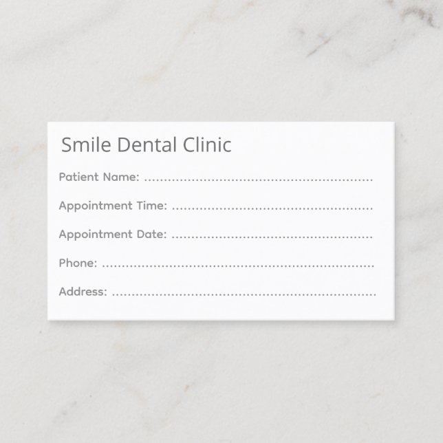Minimal Gray Dental Appointment Card Tidsbeställning Kort (Framsida)
