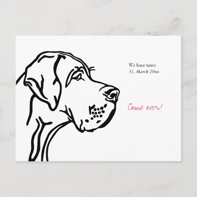 minimal Great Dane ritningsmeddelande  Vykort (Framsida)