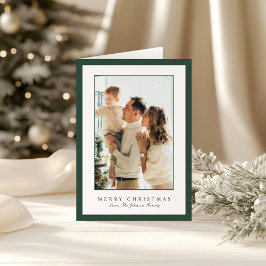 Minimal Green Border Photo Elegant Christmas Helgkort