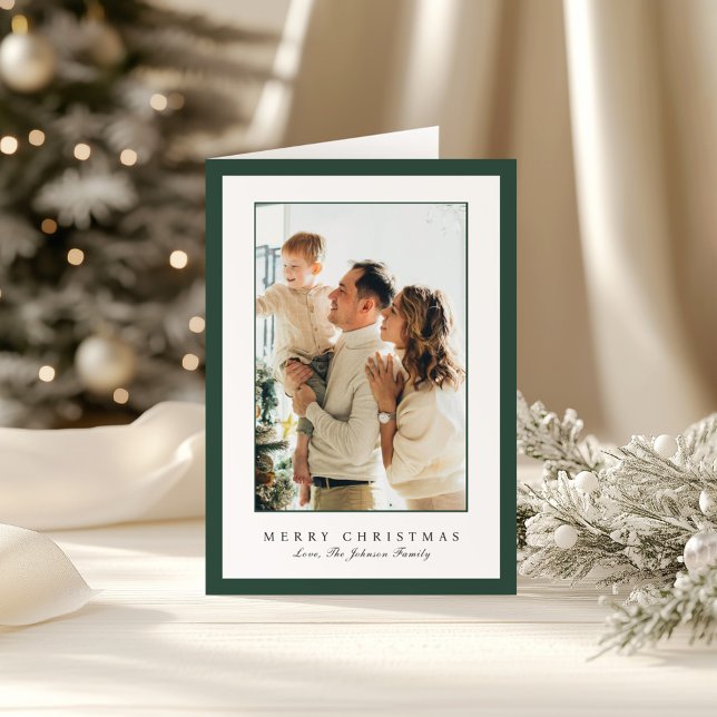 Minimal Green Border Photo Elegant Christmas Helgkort (Skapare uppladdad)