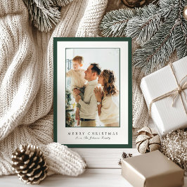 Minimal Green Border Photo Elegant Christmas Julkort