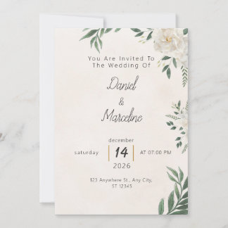 Minimal Green Botanical Wedding Invitation Inbjudningar