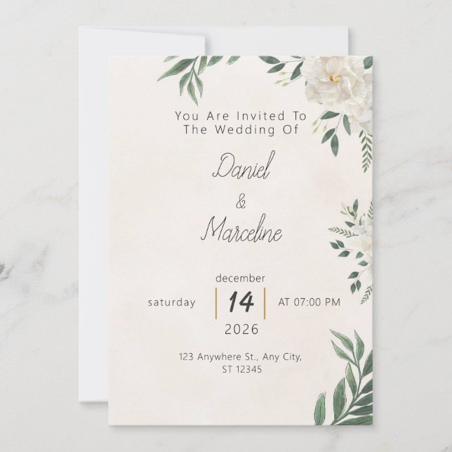Minimal Green Botanical Wedding Invitation Inbjudningar (Framsida)
