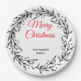 Minimal Green Leaf Holiday Dinner Plate