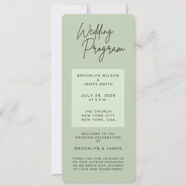 Minimal Green Sage Wedding Programs Inbjudningar (Framsida)