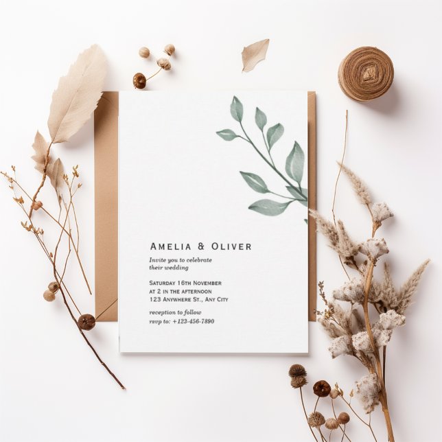 Minimal Greenery Botanical Wedding Invitation Inbjudningar (Skapare uppladdad)