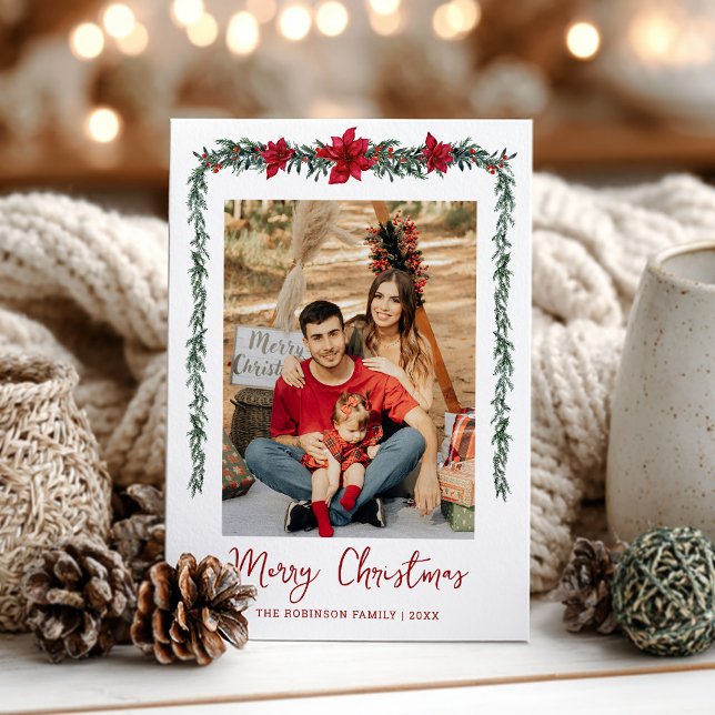 Minimal Greenery Garland God jul 1 Photo Julkort (Skapare uppladdad)