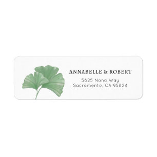 Minimal Greenery Ginkgo Träd Watercolor Bröllop Returadress Etikett