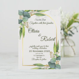 Minimal Greenery Wedding Invitation Gold Arch Inbjudningar