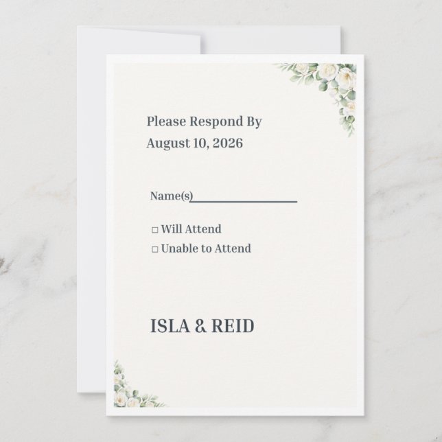 Minimal Greenery Wedding RSVP Card | Elegant Flora Inbjudningar (Framsida)