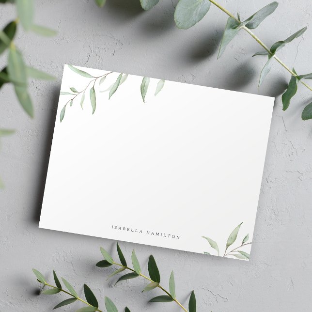 Minimal grey rustic Personlig Stationery Anteckningskort (Minimal greenery rustic Personalized Stationery Note Card)