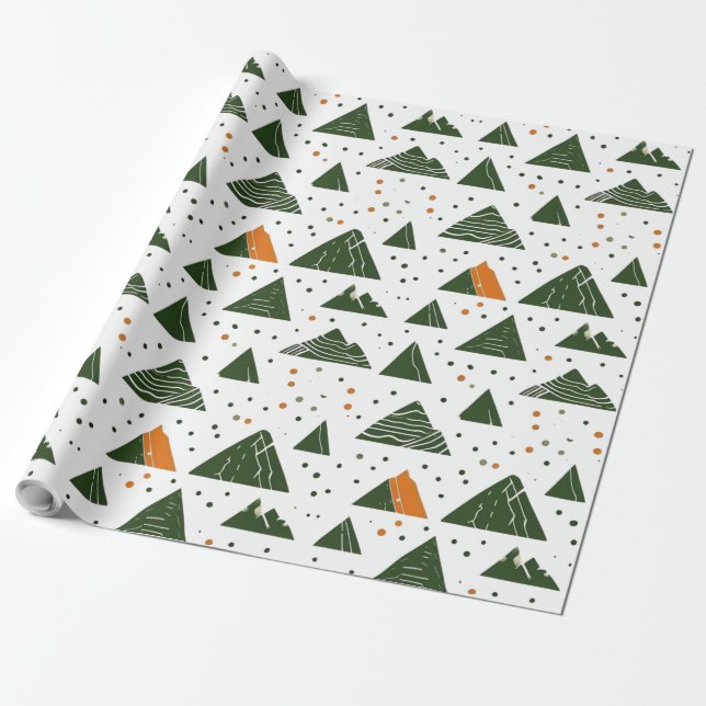 Minimal, grön bergstrakter presentpapper (Utrullad)
