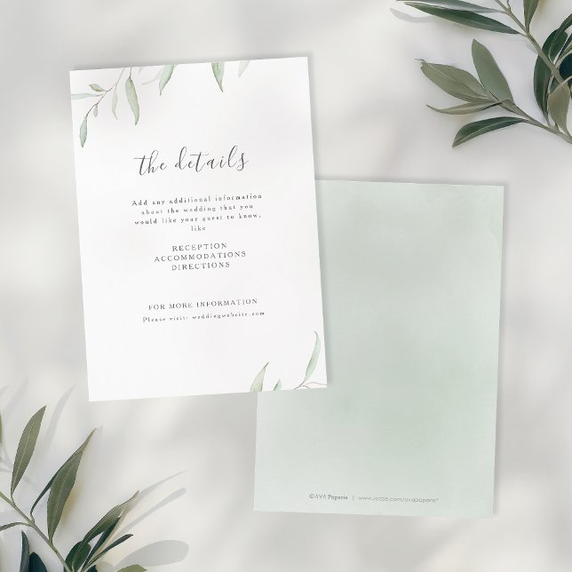 Minimal grön enkel botanisk bröllop tilläggskort (Minimal greenery simple botanical wedding enclosure card)