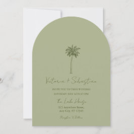 Minimal grön palmtree strand bröllopsinbjudan inbjudningar