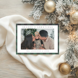 Minimal grön rutig säsongs hälsningsfoto Familj Julkort