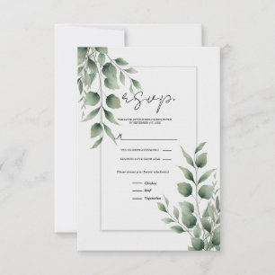 Minimal Grönska Blad Modern Vit Bröllop RSVP OSA Kort