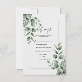 Minimal grönska blad modern vit bröllops-RSVP OSA Kort