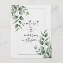 Minimal Grönska Blad Modern Vit Spara Datumet