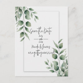 Minimal Grönska Blad Modern Vit Spara Datumet Meddelande Vykort