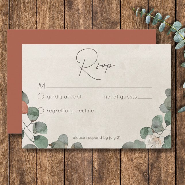 Minimal Grönt av skorsten Eucalyptus Utandning Brö OSA Kort (Minimal Rust Green Eucalyptus Wreath Wedding RSVP Card)