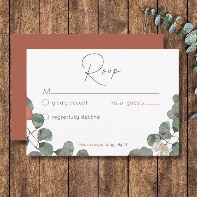 Minimal Grönt av skorsten Eucalyptus Utandning Brö OSA Kort (Minimal Rust Green Eucalyptus Wreath Wedding RSVP Card)