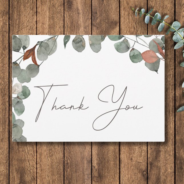 Minimal Grönt av skorsten Eucalyptus Utandning Brö Tack Kort (Minimal Rust Green Eucalyptus Wreath Wedding Thank You Card)