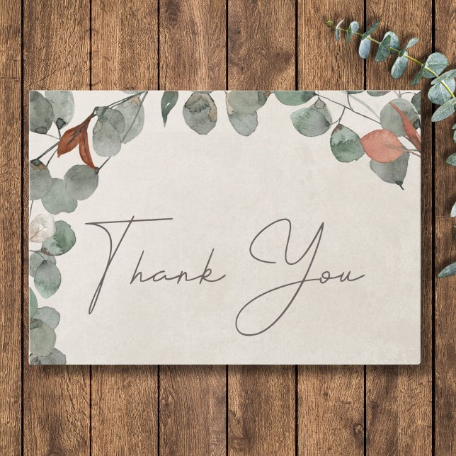 Minimal Grönt av skorsten Eucalyptus Utandning Brö Tack Kort (Minimal Rust Green Eucalyptus Wreath Wedding Thank You Card)