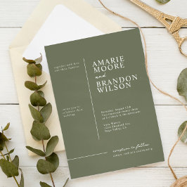 Minimal Grönt-bröllopsinbjudan för typografi Inbjudningar