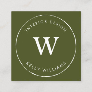 Minimal Grönt Circle Business Monogram Branding Fyrkantigt Visitkort