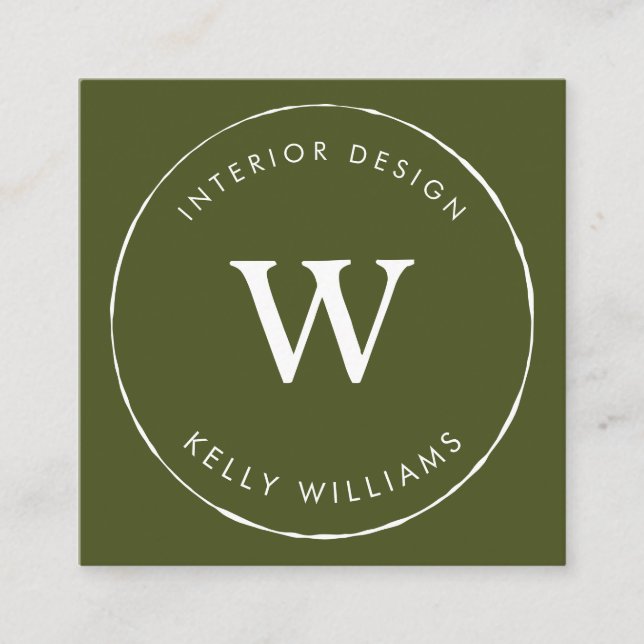 Minimal Grönt Circle Business Monogram Branding Fyrkantigt Visitkort (Framsida)