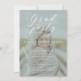 Minimal Grönt för foto Grad Party Modern Calligrap Inbjudningar
