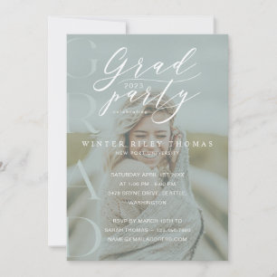 Minimal Grönt för foto Grad Party Modern Calligrap Inbjudningar