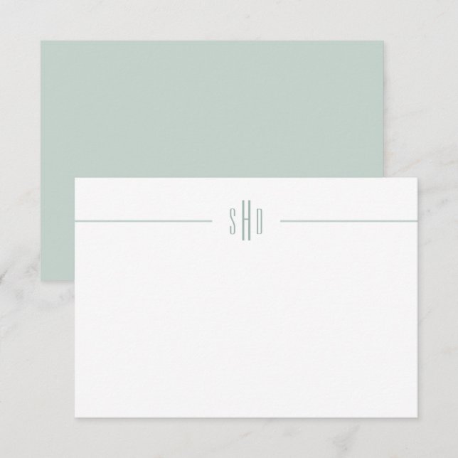 Minimal Grönt för monogram anteckningskortstatione Anteckningskort (Fram/baksida)