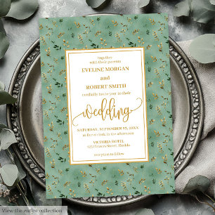 Minimal grönt guld eucalyptus bröllopsinbjudan inbjudningar