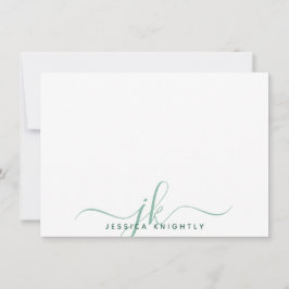 Minimal Grönt i Modern Script Monogram Initialer Anteckningskort