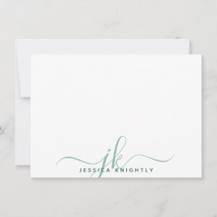Minimal Grönt i Modern Script Monogram Initialer Anteckningskort