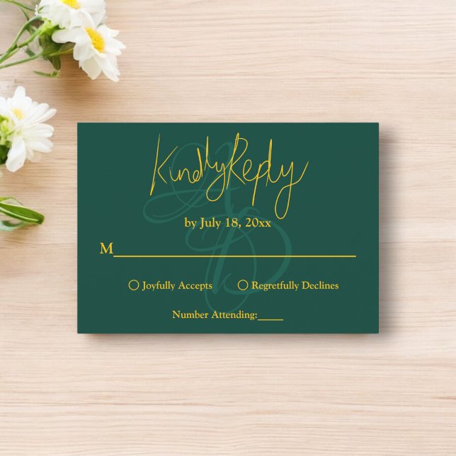 Minimal Grönt och Guld Monogram Elegant bröllop OSA Kort (Skapare uppladdad)