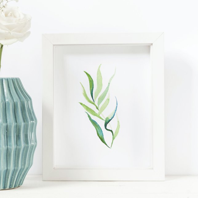 Minimal Grönt och vit botanisk utskrift Poster (watercolor botanical art by Victoria Grigaliunas of Do Tell A Belle)