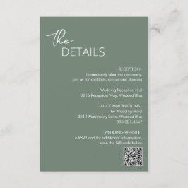 Minimal Grönt QR-kod Modern Bröllop Tilläggskort