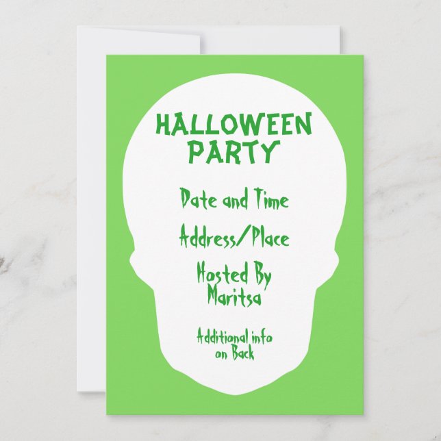 Minimal grönt Skull Inbjudningar (Framsida)